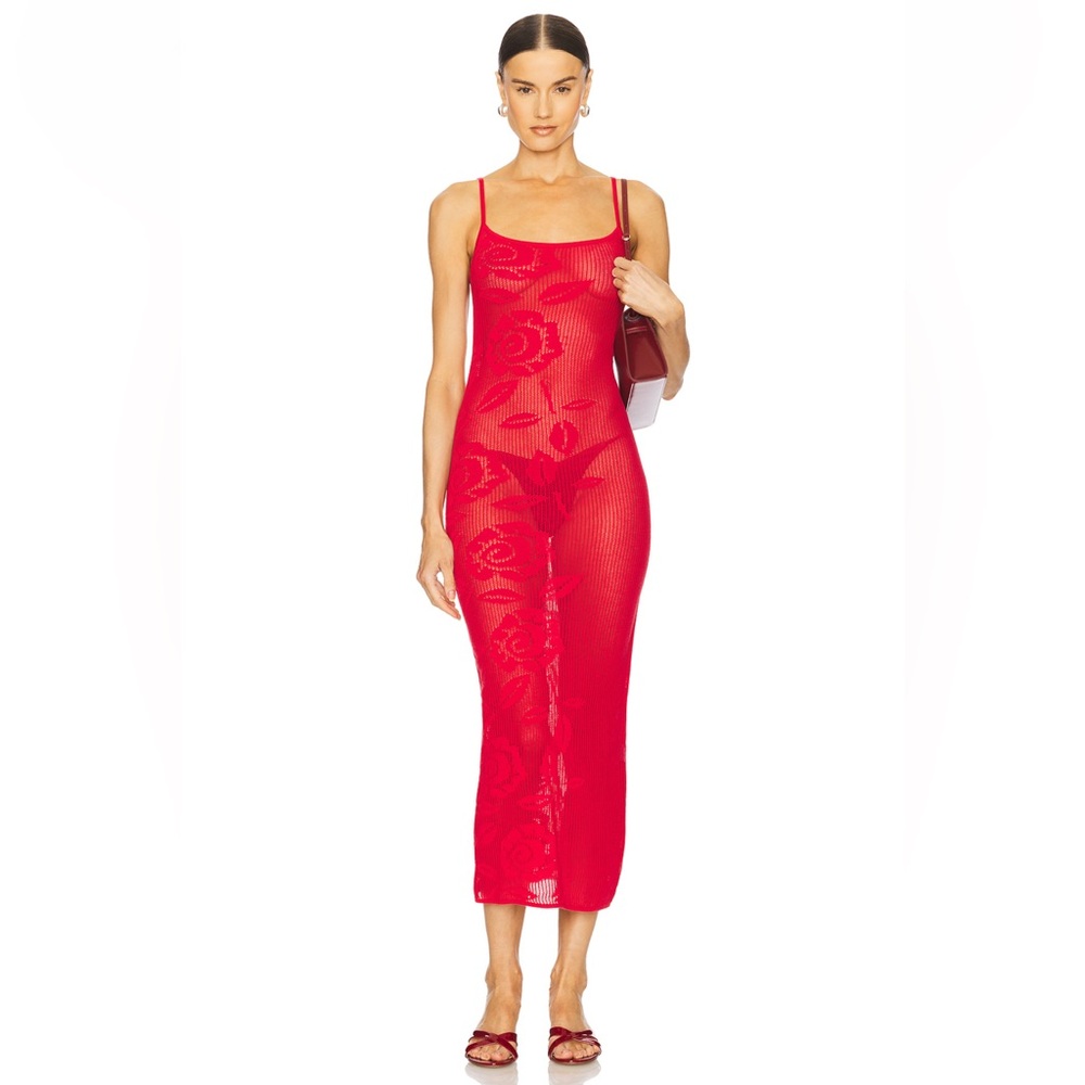 LOBA Orlando Midi Lace Red Dress